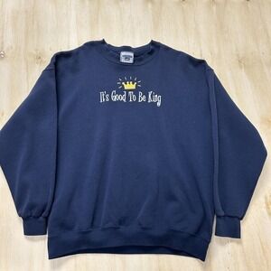 Vintage Lee Sweatshirt Mens Large Blue Fleece It's Good To Be King Pullover